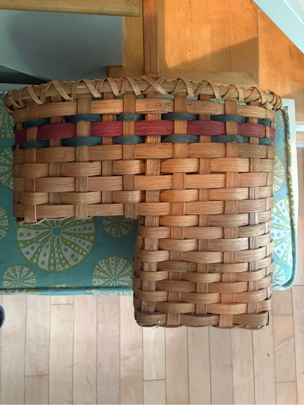 Handwoven Tan Basket 🧺 with Red & Green Trim